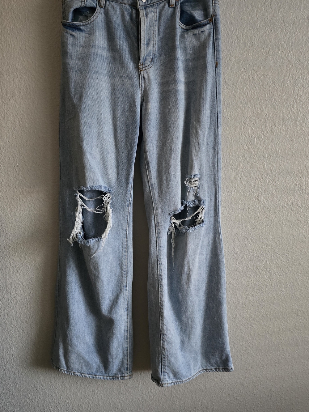 Distressed Light Blue Wide Leg Jeans for Women